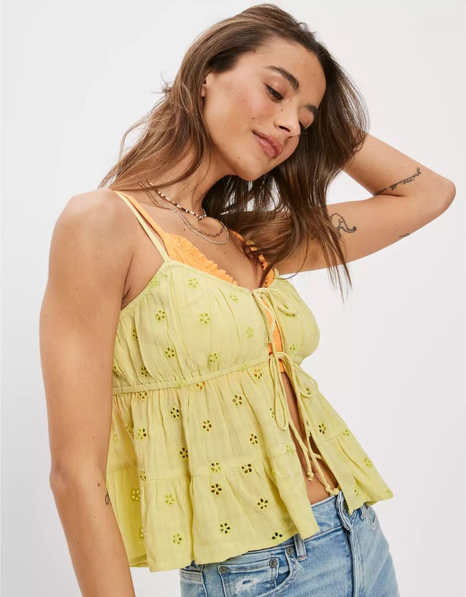 Chemises American Eagle AE Tie-Front Cami Vert Clair Femme | EIC-14275791